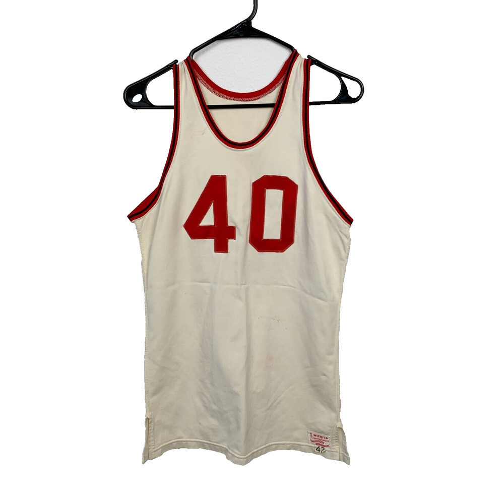 Vintage Wichita Sporting Goods WSG White Red #40 Basketball Jersey 42